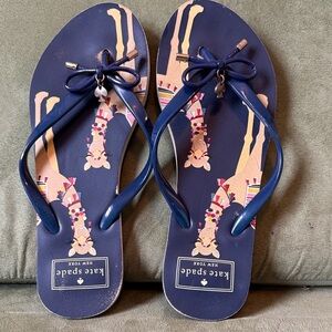Kate Spade Navy Giraffe Print Flip Flops